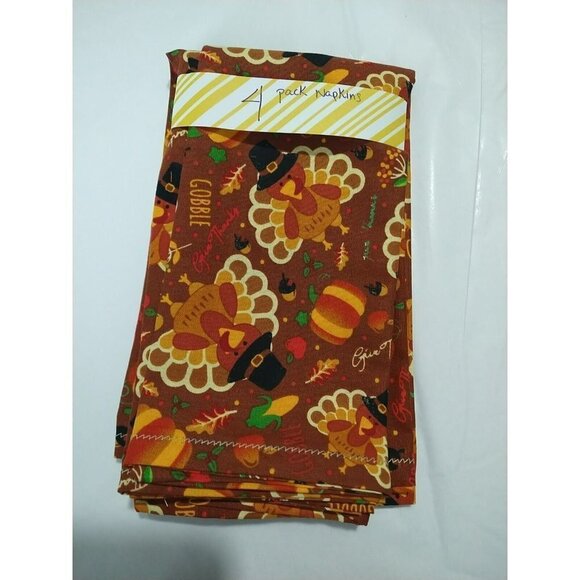 Cotton Reusable Turkey Gooble Google Napkins 16"X 16" - Picture 8 of 8